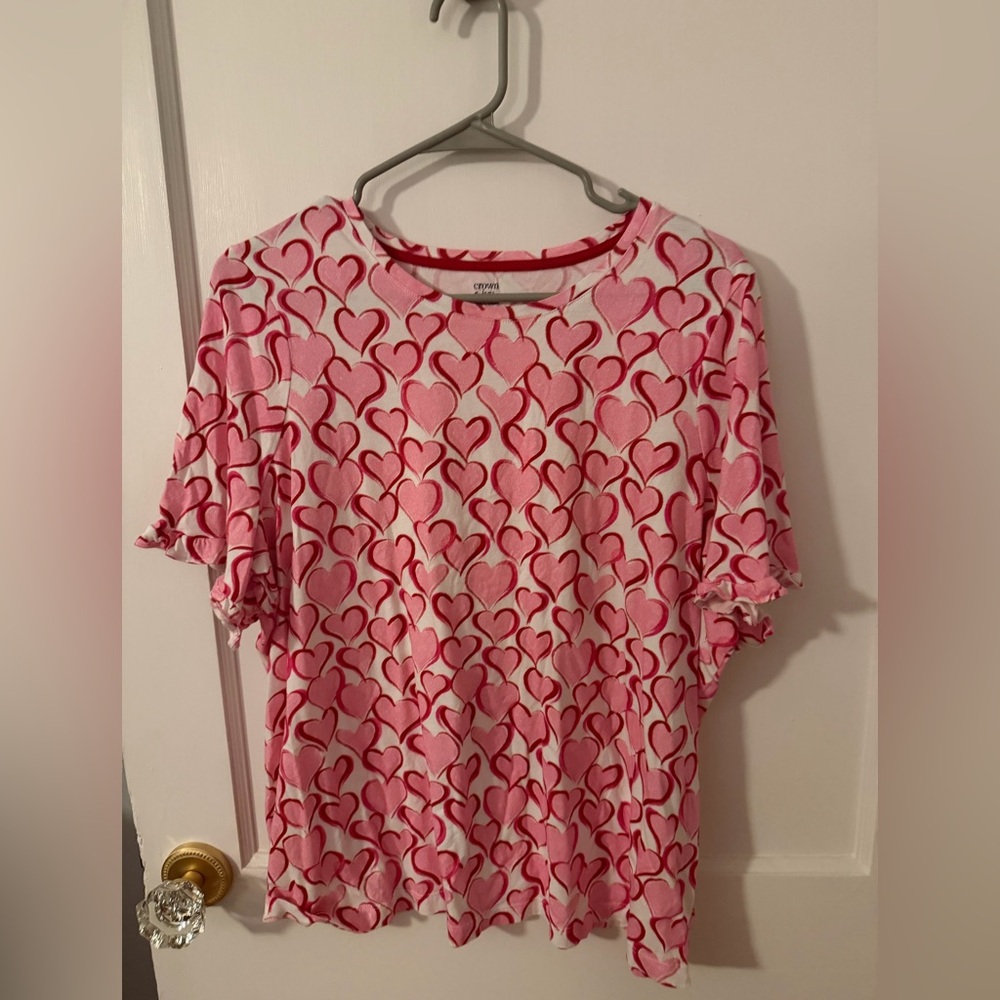 crown & ivy Pink Heart Graphic Tee